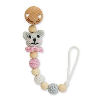 Attache-tétine au crochet chat KITTY rose, personnalisable 1