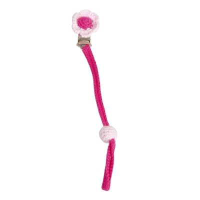 Cadena chupete a crochet con flor en rosa