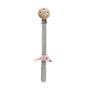 Attache tétine au crochet dauphin DOLPHY rose 1