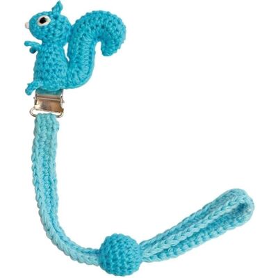 Crocheted pacifier chain squirrel NUTTY in turquoise