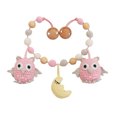 Crochet pram chain owl LUNA in pink