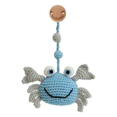 Crocheted pram trailer crab PINCER in blue (clip)