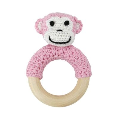 Crocheted monkey CHARLIE clutch toy in light pink