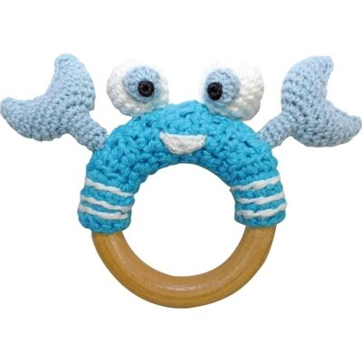 Crocheted clutching toy crab PINCER in turquoise