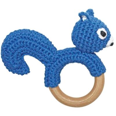 Crocheted squirrel clutch toy NUTTY in blue
