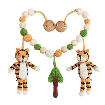 Crochet pram chain Tiger TONI in orange