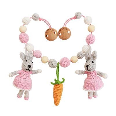 Crocheted pram chain rabbit BOBBY in pink