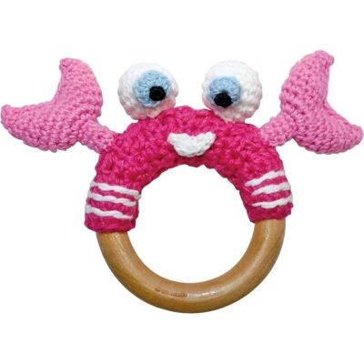 Crocheted clutching toy crab PINCER in pink