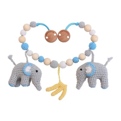 Crocheted pram chain elephant JUMBO in blue
