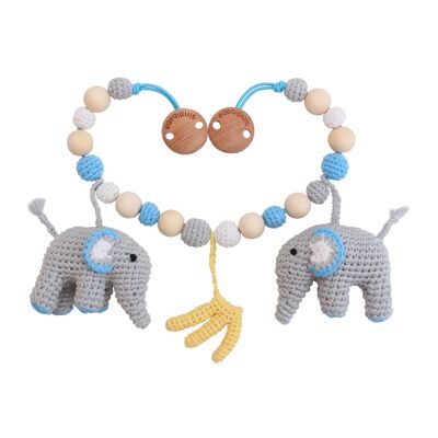 Elefante JUMBO con catena per carrozzina all'uncinetto in blu