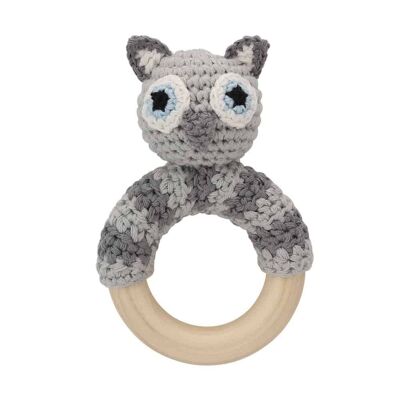 Crocheted grabbing toy owl LUNA in grey