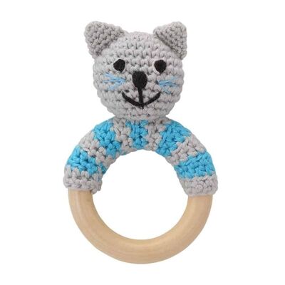 Crocheted grasping toy cat KITTY in blue
