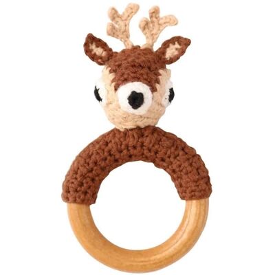 Crocheted grabbing toy deer AUDREY in brown