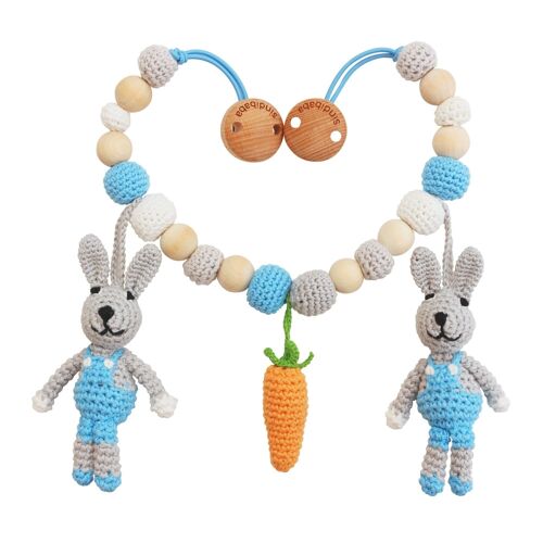 Gehäkelte Kinderwagenkette Hase BOBBY in Blau