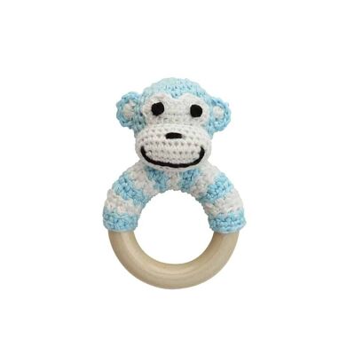 Crocheted grasping toy monkey CHARLIE in blue