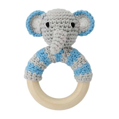 Crocheted gripping toy elephant JUMBO in blue