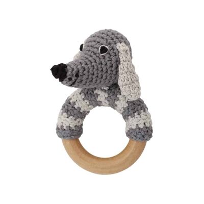 Crocheted grabbing toy dog LUCKY in grey