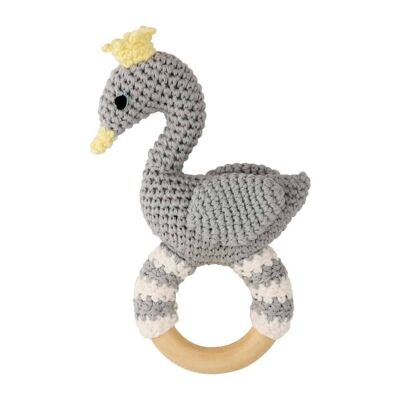 Crocheted clutching toy swan BIANCA in grey