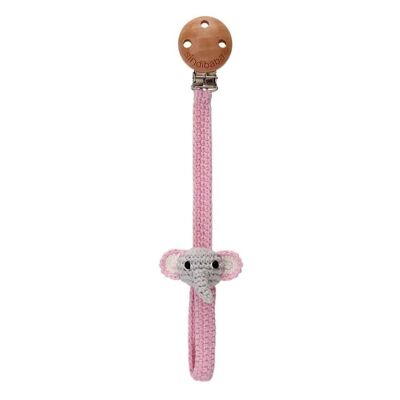 Attache-tétine au crochet éléphant JUMBO en rose