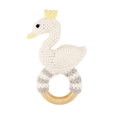 Crocheted clutching toy swan BIANCA in white