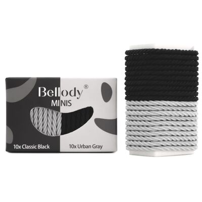 Mini élastiques à cheveux (20 pièces) - Bellody® (Noir & Gris - Pack Mixte)