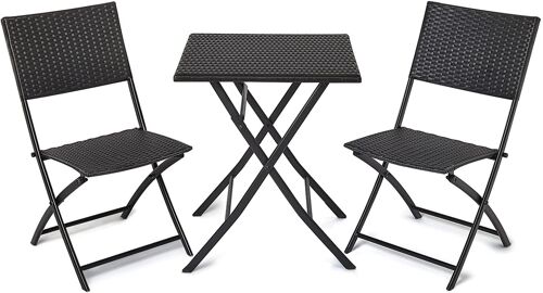 Garden Folding Table and Chairs, Folding Outdoor Furniture Set for Garden, 3 Pieces Outdoor Dining for Patio, Backyard, Balcony, Porch, Lawn, Cafes, Bistro