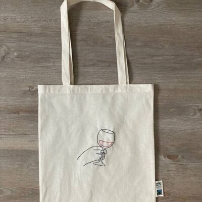 Jute bag hand with wine glass organic and fair trade