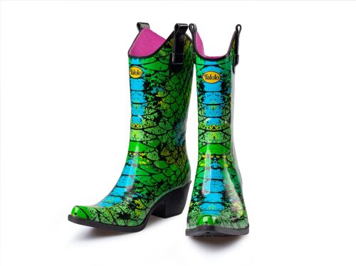 Peacock green and blue cowboy boot wellies
