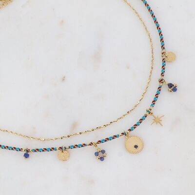 Brandon golden necklace 2 rows with lapis lazuli stone