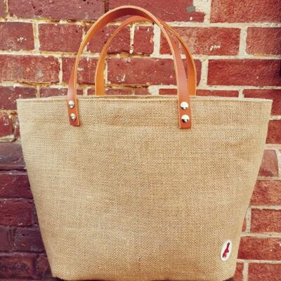 Bag, basket, tote with cognac handles