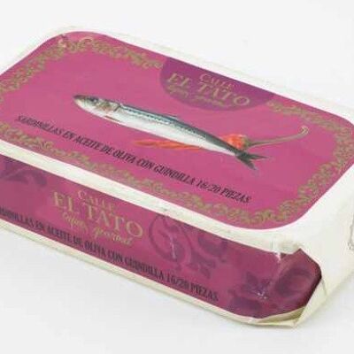 Conserva de sardinas pequeñas en aceite de oliva y pimiento dulce