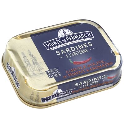 Old-fashioned sardines in olive oil with chilli and herbs