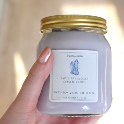 Amethyst lavender crystal candle