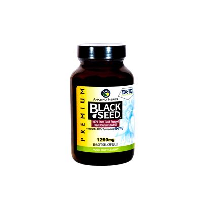 Gélules d'huile de graine noire de qualité supérieure Amazing Herbs 1250 mg, 60 unités