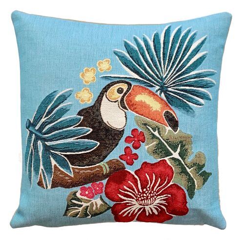 decorative pillow cover toucan & red flower -  tropical decor - tapestry pillow