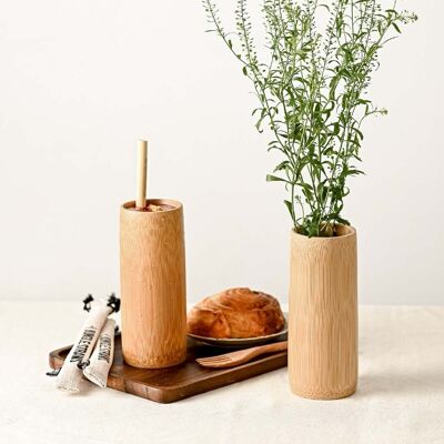 Bamboo Cup - Natural Wooden Cups 18cm Tall (500ml capacity)