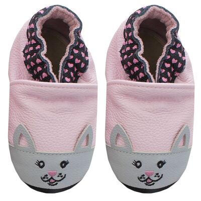 Rose et Chocolat Chaussons en Cuir Sweetheart Kitty Pink