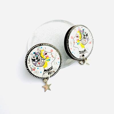 Art Deco inspired earrings,arty earrings,small day earrings,pretty larger stufs, arty illustrative earrings,pretty jewellery,winter jewellery