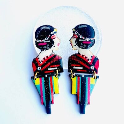 Pendientes modernos geométricos de cara, pendientes de día, pendientes extravagantes, pendientes inusuales, pendientes coloridos, pendientes de cara, pendientes modernos para ella, pendientes largos