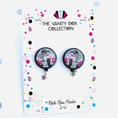 Boucles d'oreilles Little Lady Lipstick, boucles d'oreilles clous de jour avec étoile, boucles d'oreilles pendantes, boucles d'oreilles inspirées de l'art déco, boucles d'oreilles illustratives, boucles d'oreilles funky, boucles d'oreilles inhabituelles