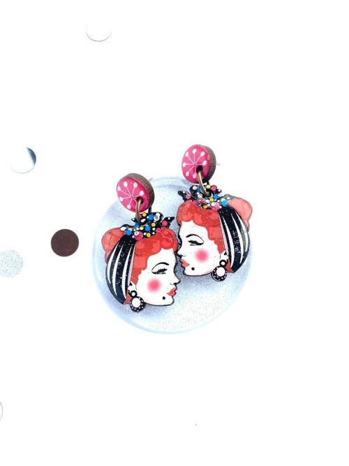 Large Betty retro face earrings, mid century style dangles,retro face dangles,cute dangle earring,facey earrings,arty earring,unusual earring,funky earring,50s style,modern vintage style