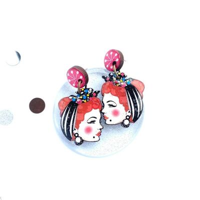 Large Betty retro face earrings, mid century style dangles,retro face dangles,cute dangle earring,facey earrings,arty earring,unusual earring,funky earring,50s style,modern vintage style
