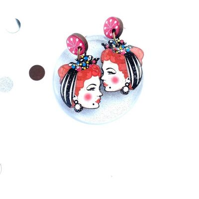 Large Betty retro face earrings, mid century style dangles,retro face dangles,cute dangle earring,facey earrings,arty earring,unusual earring,funky earring,50s style,modern vintage style