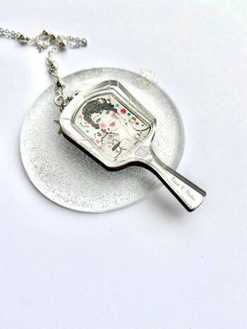 Petit collier pendentif miroir avec chaîne en argent boule, colliers de noël, colliers modernes art déco, jolis colliers en acrylique, colliers insolites, jolis bijoux, collier rétro 3