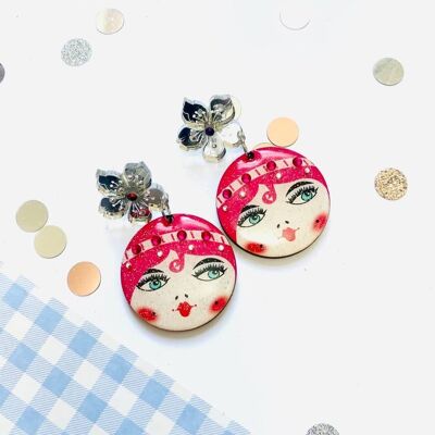 Boucles d'oreilles Little Suzi, boucles d'oreilles en acrylique, boucles d'oreilles visage, boucles d'oreilles visage, boucles d'oreilles inhabituelles, boucles d'oreilles étranges, boucles d'oreilles visage rétro, acy; boucles d'oreilles ic, boucles d'oreilles roses de style d'été