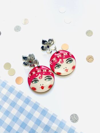 Boucles d'oreilles Little Suzi, boucles d'oreilles en acrylique, boucles d'oreilles visage, boucles d'oreilles visage, boucles d'oreilles inhabituelles, boucles d'oreilles étranges, boucles d'oreilles visage rétro, acy; boucles d'oreilles ic, boucles d'oreilles roses de style d'été 1