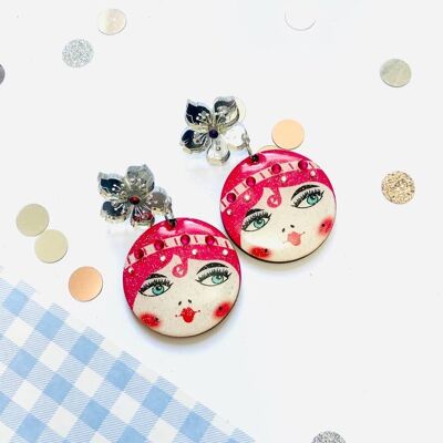 Little Suzi Earrings, acrylic earrings,face earrings,face earring,unusal earrings,weird earrings,retro face earrings, acy;ic earrings,summer style pink earrings