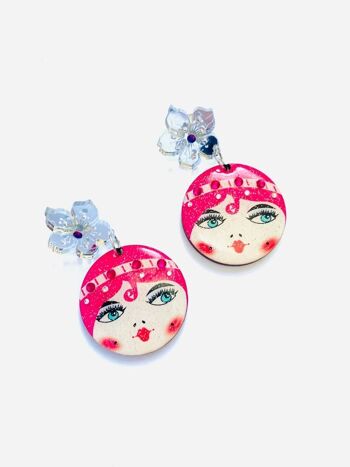 Boucles d'oreilles Little Suzi, boucles d'oreilles en acrylique, boucles d'oreilles visage, boucles d'oreilles visage, boucles d'oreilles inhabituelles, boucles d'oreilles étranges, boucles d'oreilles visage rétro, acy; boucles d'oreilles ic, boucles d'oreilles roses de style d'été 2