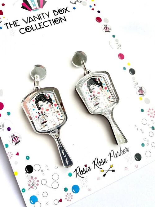 Statement Little mirror acrylic earrings,unusual whimsical,unusual dangle mirror earrings, illutrative earrings, silver earrings,funky earrings,