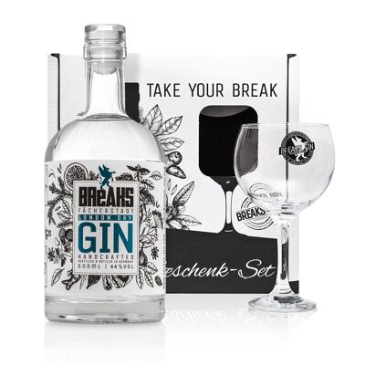 Breaks PREMIUM Dry Gin - Gift Set - Excellent Gin with lavender & fresh lemons - Mildly fruity note - Handmade - 1 x 0.5 L + 1 x glass